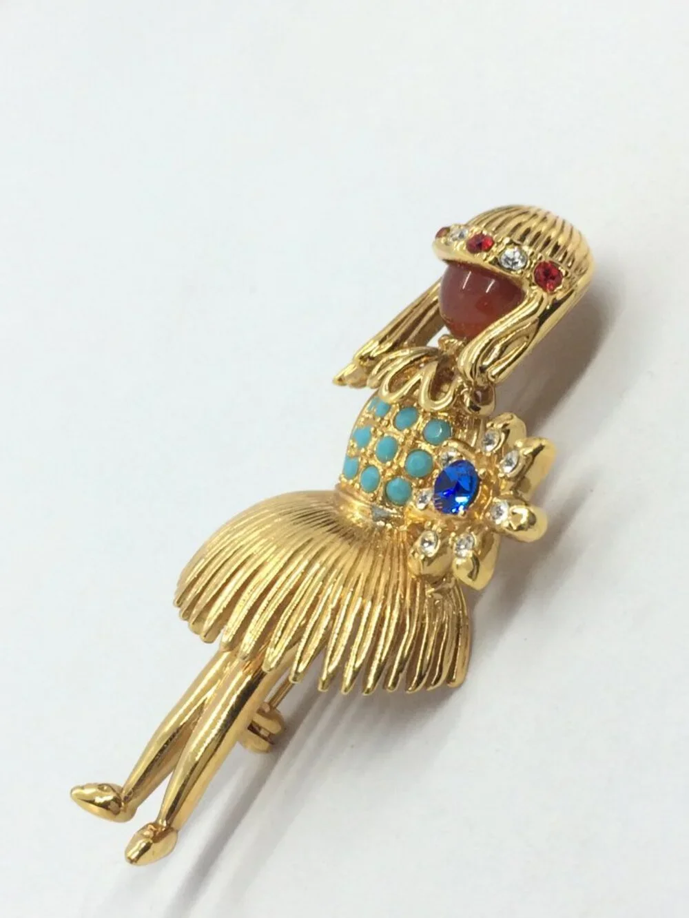 VINTAGE JBK BROOCH Ballerina Camrose Cross Figural Rhinestone Gold Tone